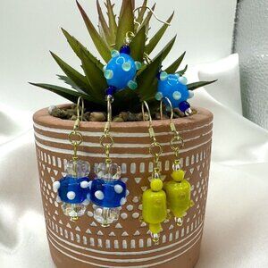 3 Sets REIMAGINED Venetian Lampwork Glass Bead Dangle Earrings 18K GP 925 Silver